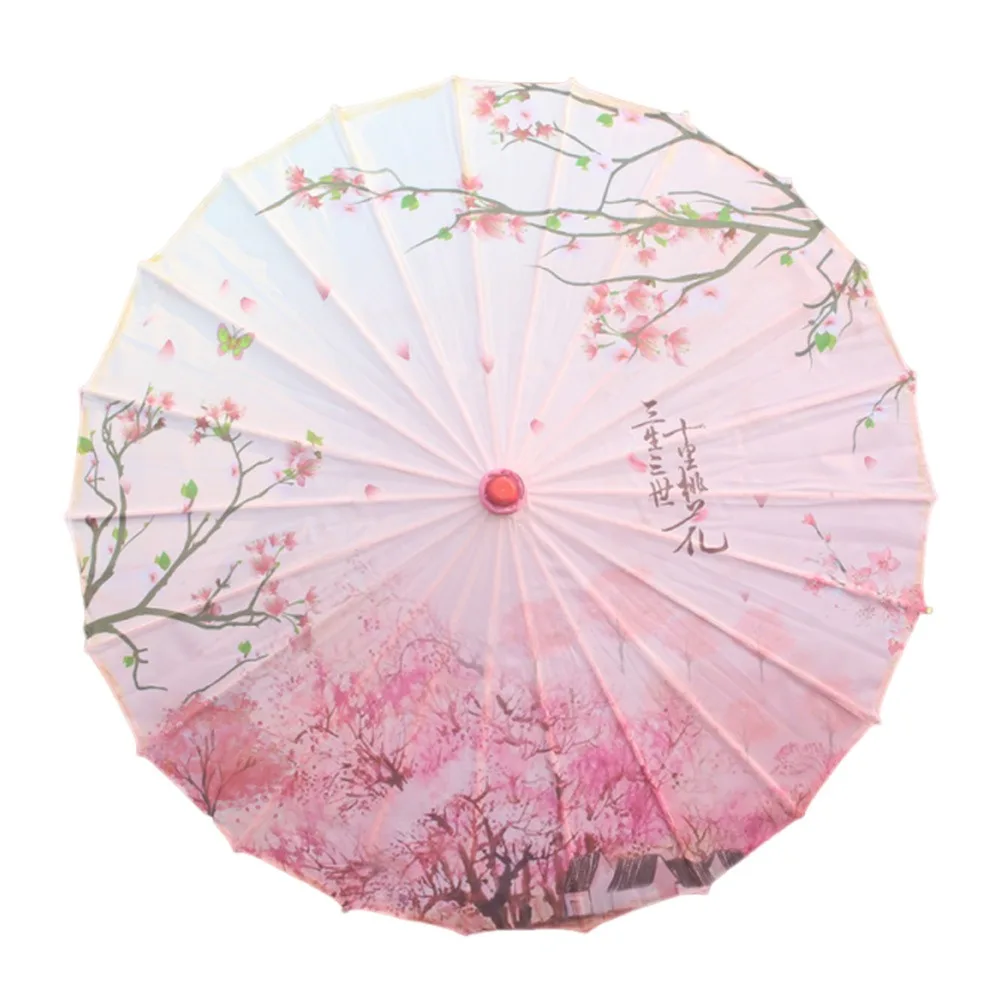 مطبوعة الحرير مزيتة ورقة مظلة الشريط تقليم 56 سنتيمتر حجم الحرير النسيج مظلة أزهار الكرز نمط شرابة تصميم #1