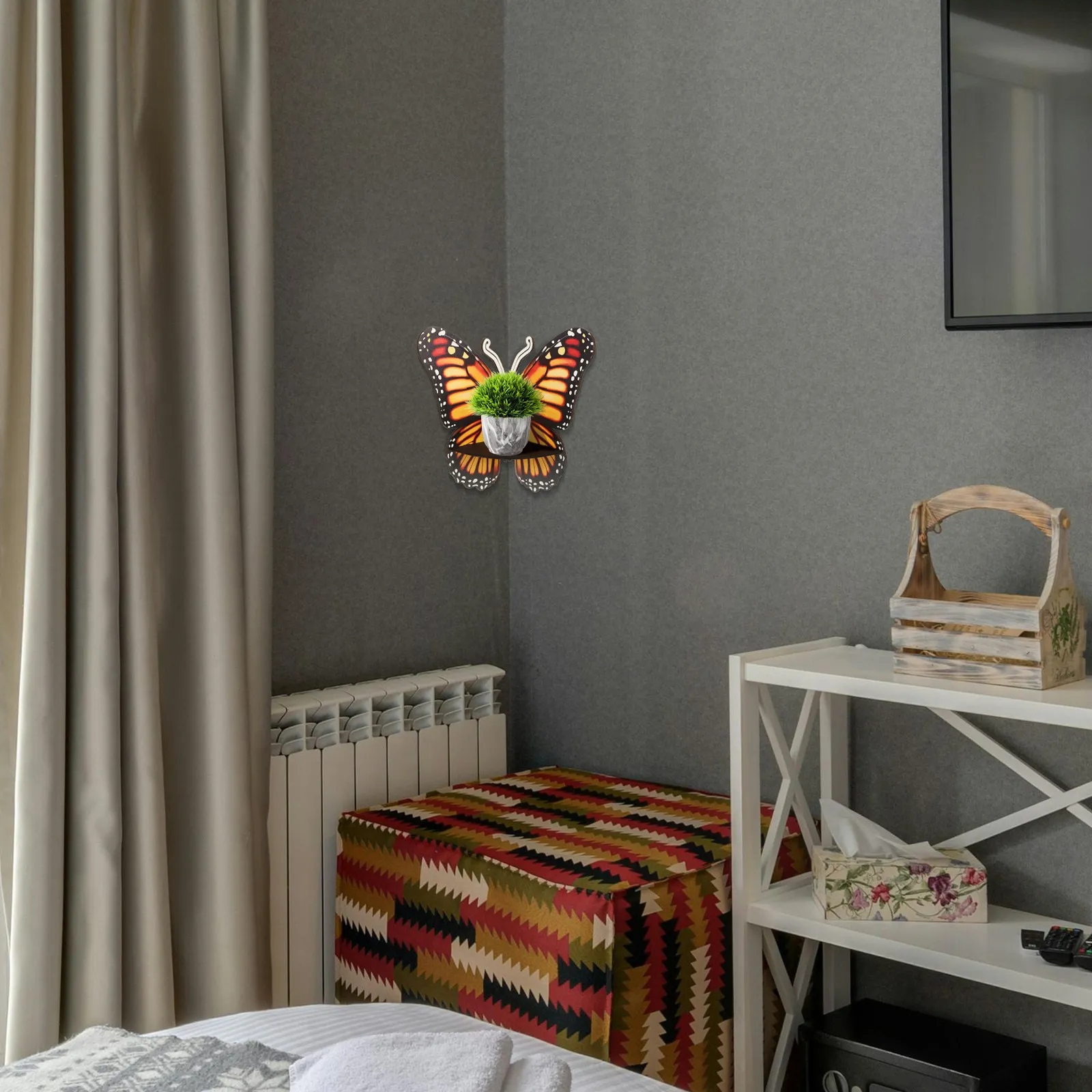 Butterfly Shape Wooden Corner Wall Shelf Floating Display Shelf for Home Party Decor Living Room Bedroom Kitchen Office Rustic