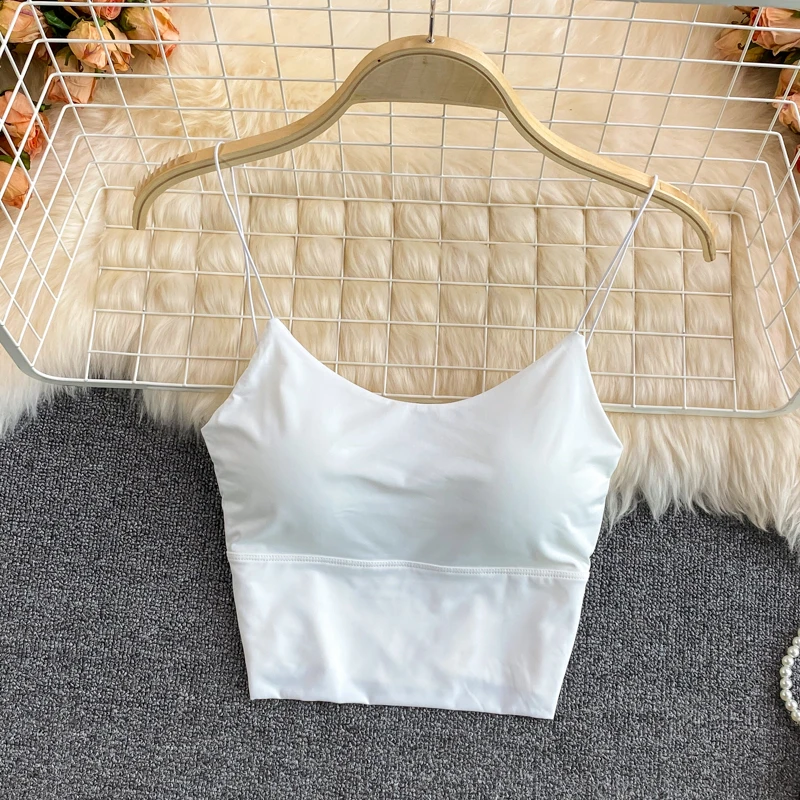 Dames Crop Tops Sexy Effen Kleur Hemdje Ijs Zijde Buis Top Naadloze Sport Tank Top Draadloos Ondergoed Gewatteerd Bh Bralette Vest