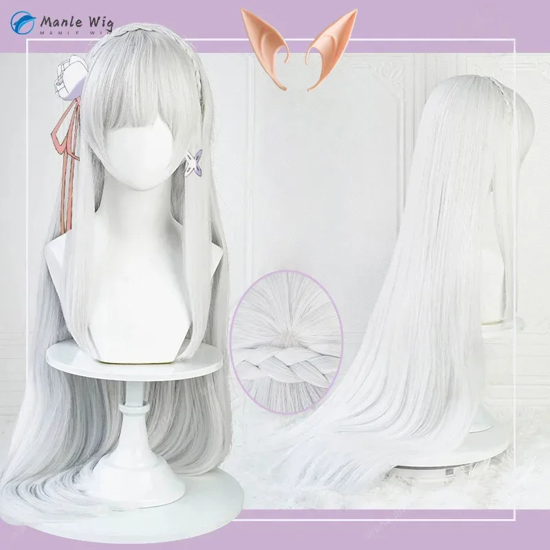 

DY2025Аниме Эмилия Косплей Парик 100 см Длинные Серебристые Серые Парики Термостойкие Синтетические Волосы Женщины Ролевые Игры Аниме Косплей Парики + W