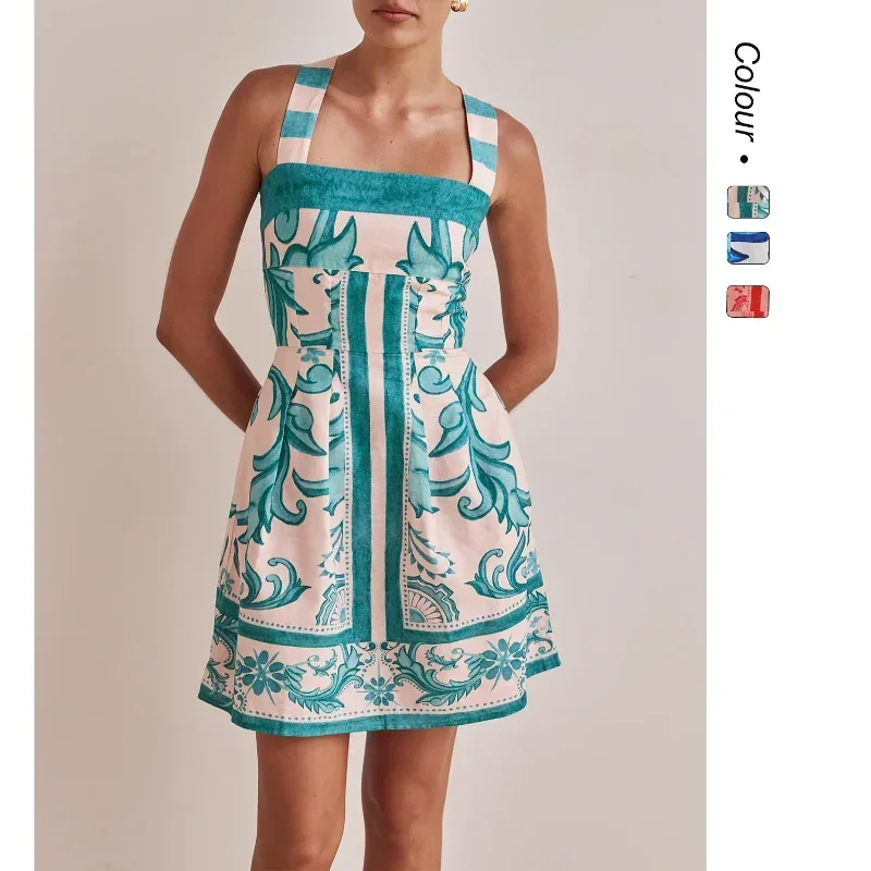 

Summer New Women's Suspender Dress With Printed Suspender Dress