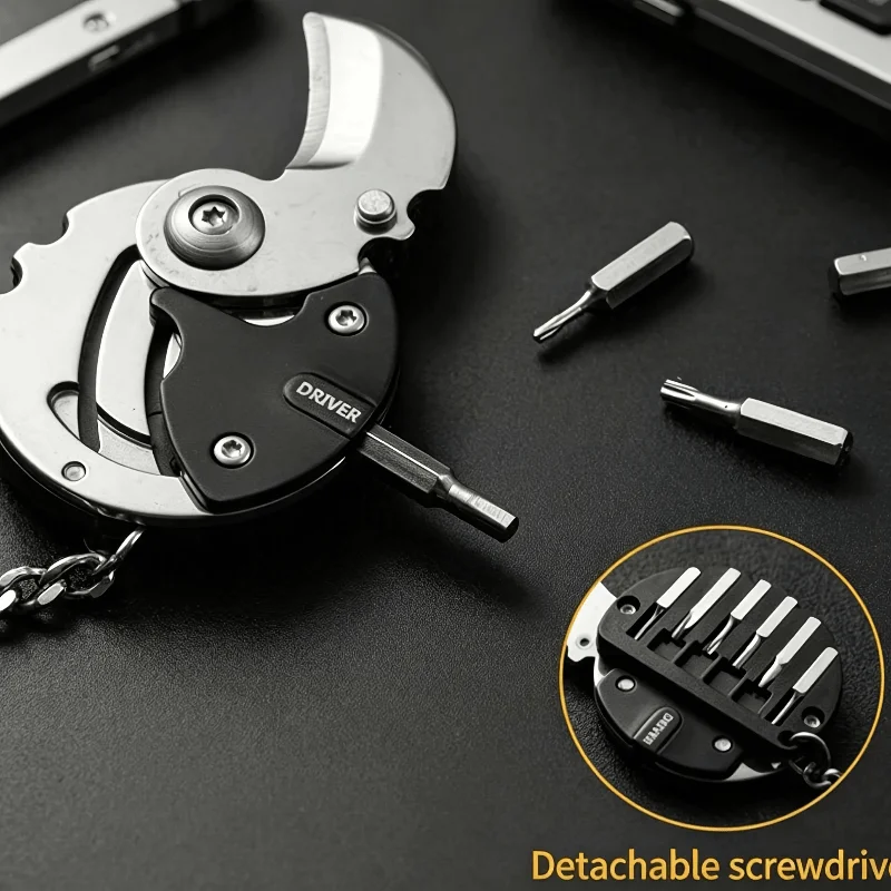 Multifunctional Round Pocket Tool Keychain Mini Screwdriver Cutter Bottle Opener Portable EDC Survival Tool OutdoorCampingGadget
