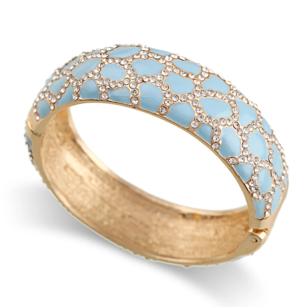 HAHA&TOTO New Arrival Lady\'s Enameled Colorful Rhinestones Fashion Bracelet Statement Chunky Bangle Women Costume Jewelry