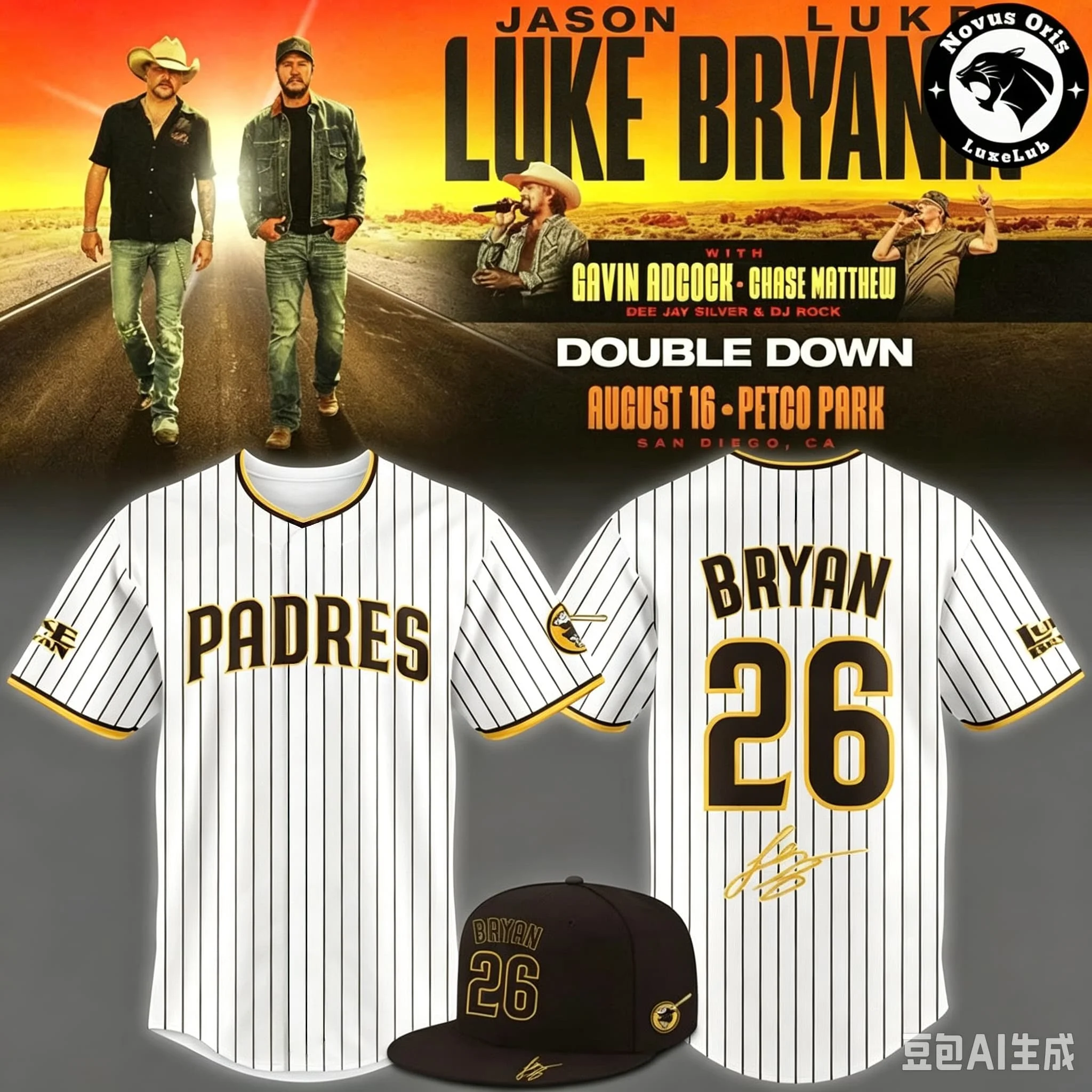 Men Luke Bryan Country Music Tour Baseball‑Style Jersey Pinstripe 26 Signature Print Short‑Sleeve Concert Fan TopFamily Matching