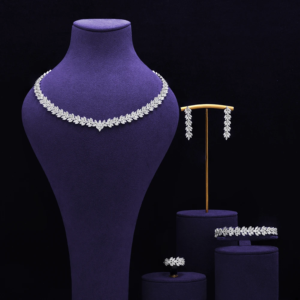 

Модный комплект ювелирных изделий с белыми кристаллами для женщин, свадебный комплект с кубическим цирконием CZ в африканском стиле, Дубай, свадебный комплект украшений для вечеринки
