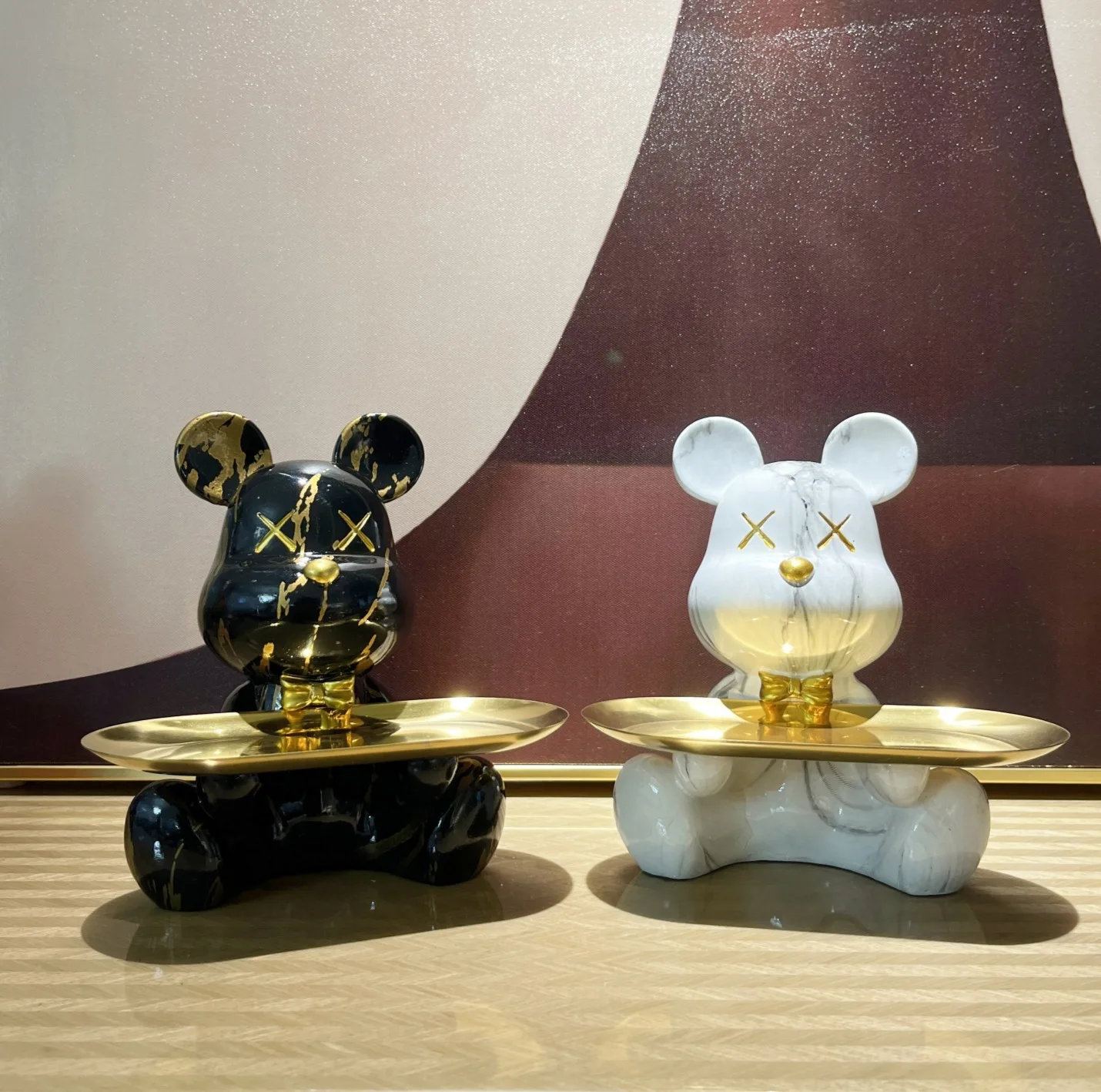 Colorful Bear Statue Storage Tray Piggy Bank Crafts for Desktop Cabinet Ornaments Sculpture Figure Interior Table Decoration