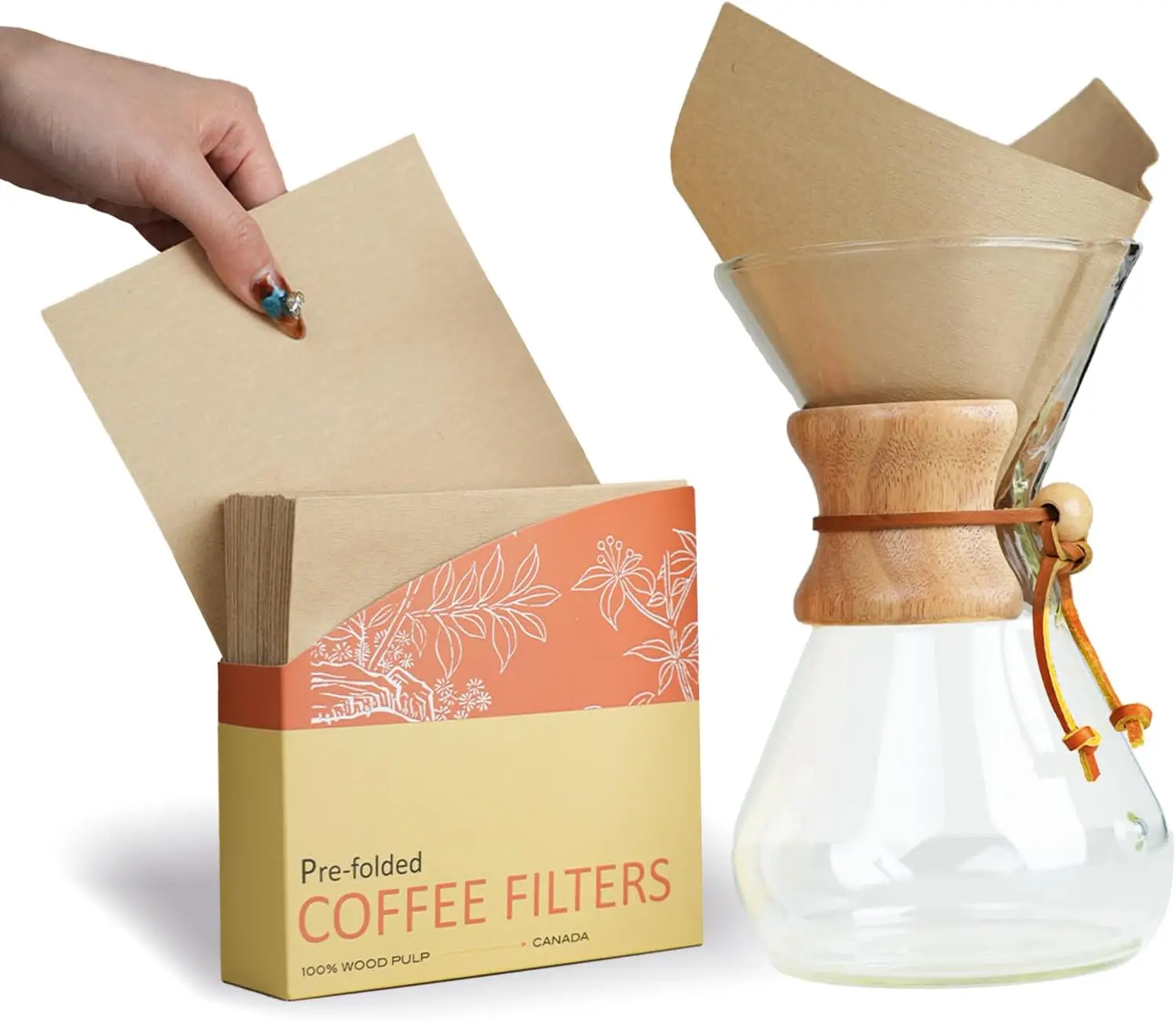 Pre-folded Unbleached Coffee Filters, 50 Pack for Pour-Over Makers