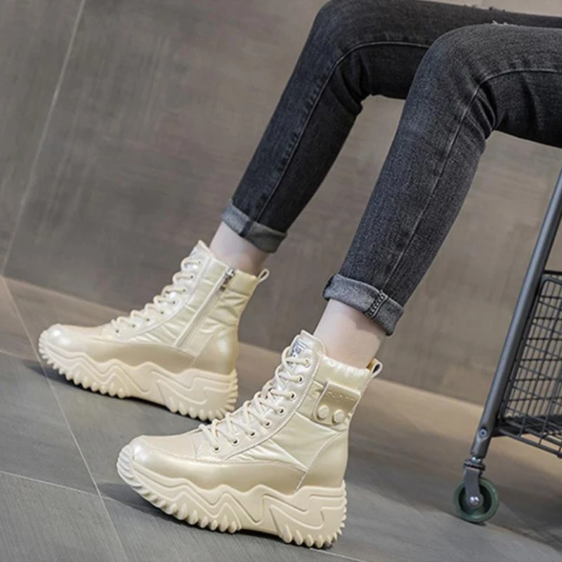 7CM Platform Wedge Sneakers Women ZIP Ankle Booties Genuine Leather Chunky Autumn Winter Plush Warm Fur Comfortable Snow boots - view 6