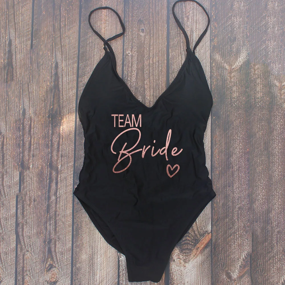 Traje de baño acolchado de una pieza para mujer, bañador Sexy de TEAM Bride love, ropa de playa para despedida de soltera, talla grande