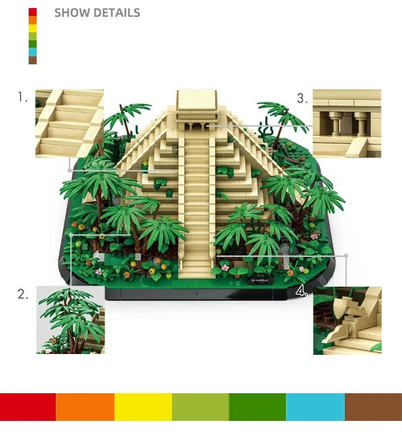 Woma Brand Building Block Toys for  Mexico Mayan Historical Ancient Architecture Kukulcan Construction Model Brick Toys