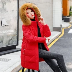 Parkas Women 2024 Winter New Fashion Slim White Duck Down Coat Female Thick Fur Collar Hooded Warm Large Size Long Down Jacket