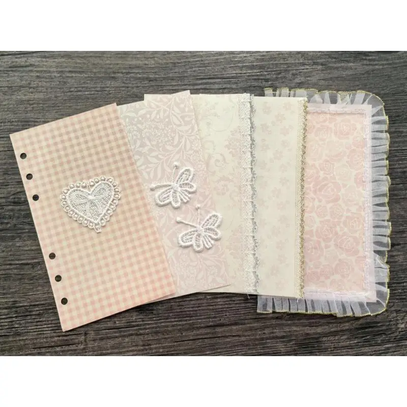Loose-leaf Lace Paper for A6 Journal, 6 Holes Handmade Lace Inner Page 172x95mm for Scrapbook, Retro Decorative Partition Page - view 4