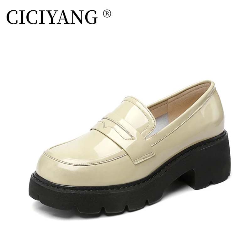 

CICIYANG Loafers Ladies Shoes 2024 New Genuine Leather British Style Women Spring Shoes Retro Round Toe Ladies Shoes High Heels