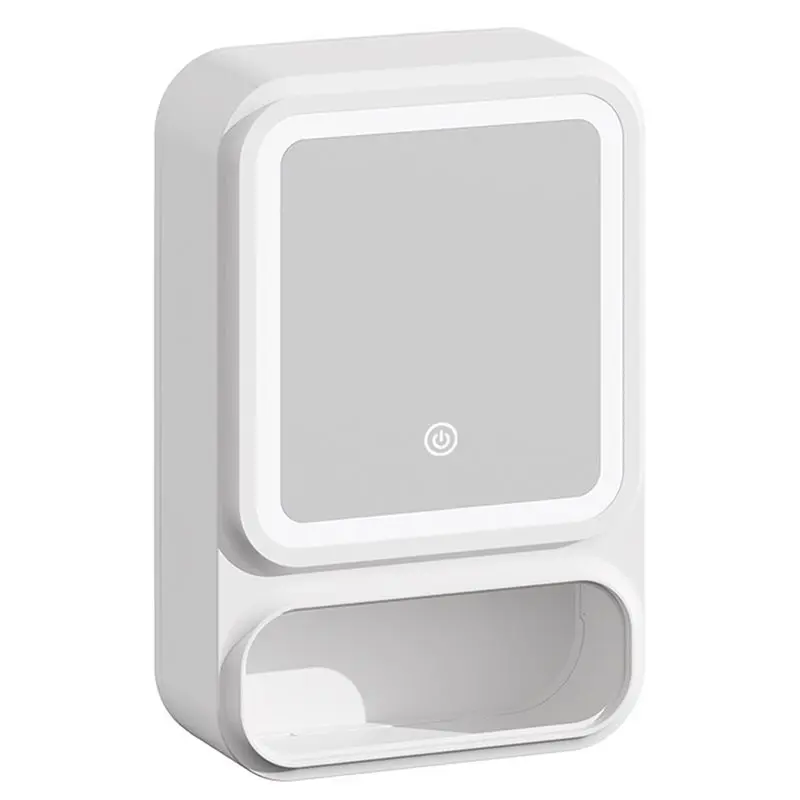 

A96K-Коробка для хранения косметики, настенная полка для хранения в ванной комнате, пыленепроницаемая полка для ванной комнаты без перфорации с зеркалом