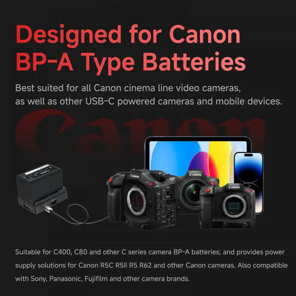 Accsoon TOPRIG BP-A Battery Plate designed for Canon , as well as other USB-C powered cameras and mobile devices.