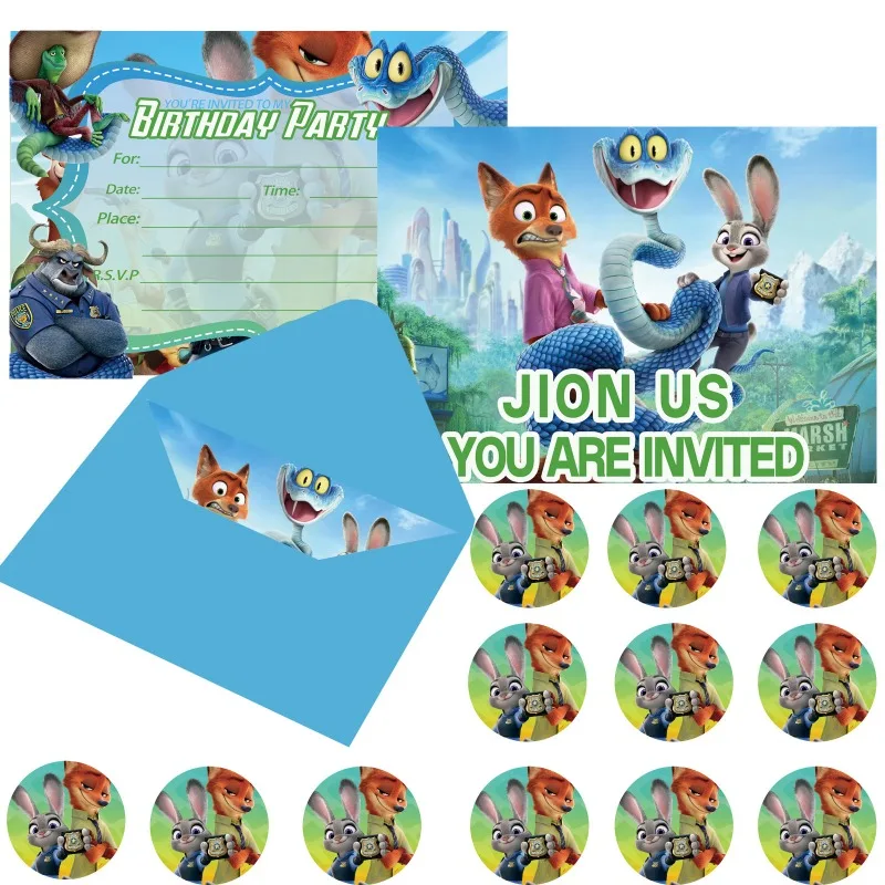 

Zootopia 2 Party Invitation Card Envelope Stickers Thick Festival Birthday Party Decoration Blessing Cards Wedding Gift 12pcs