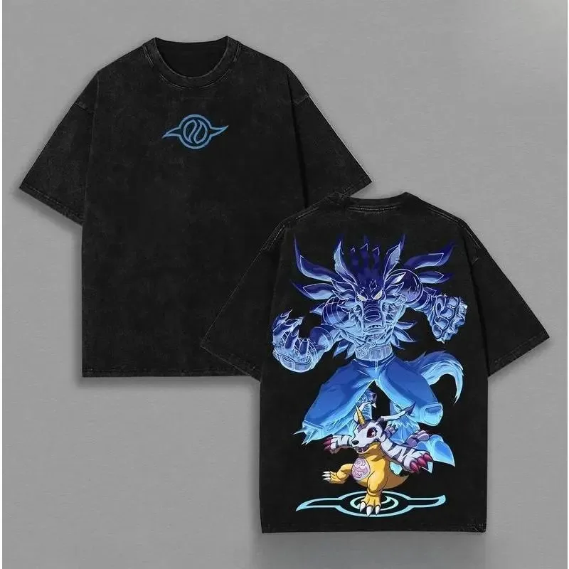Angewomon Digimon Adventure T-shirt Anime Vintage Washed Oversized Tshirt Men's Unisex Clothing Short Sleeve Cotton Tees Tops