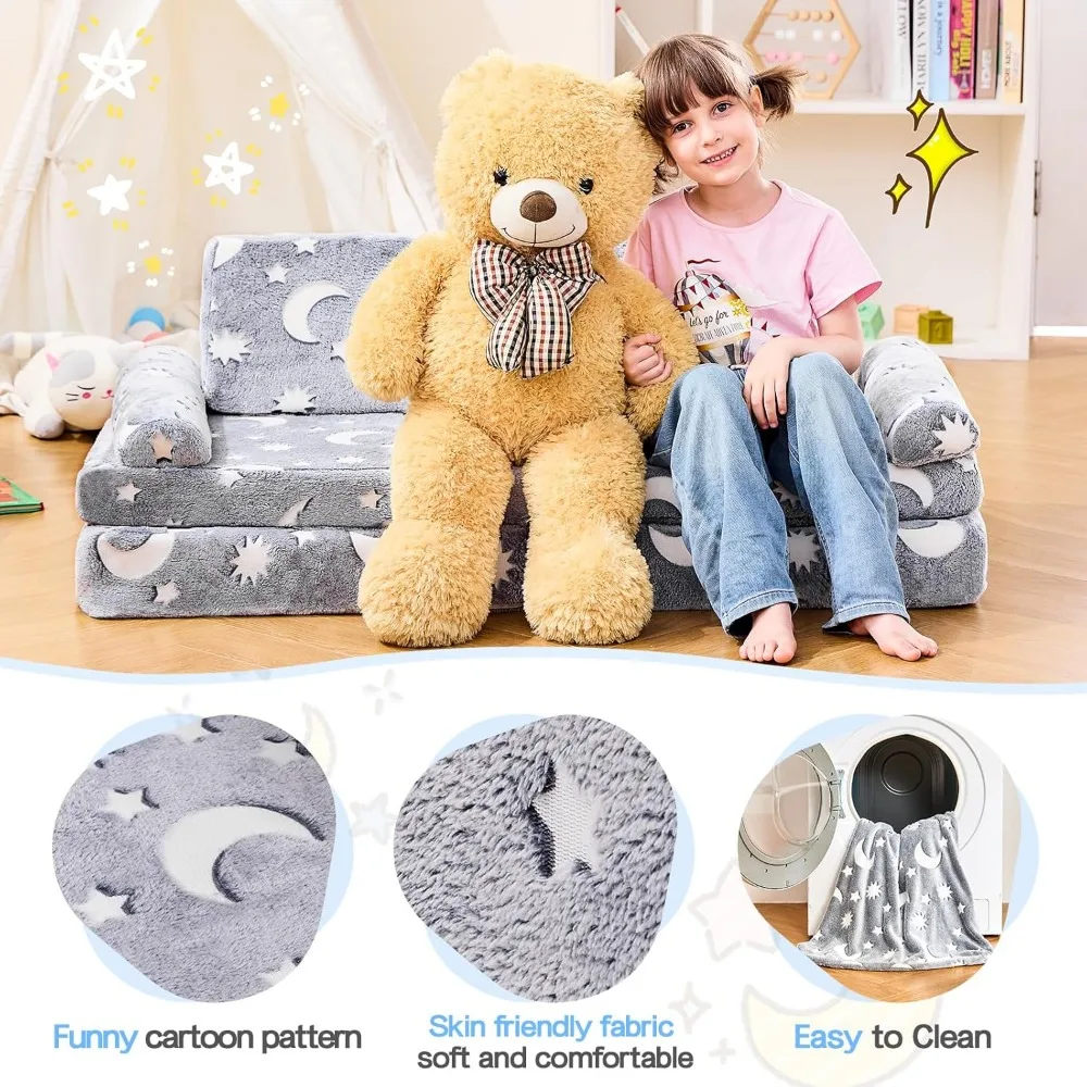 أريكة لعب الأطفال المعيارية، مجموعة أريكة تتوهج في الظلام، أثاث إسفنجي قابل للتحويل لغرفة لعب الأطفال الصغار #4