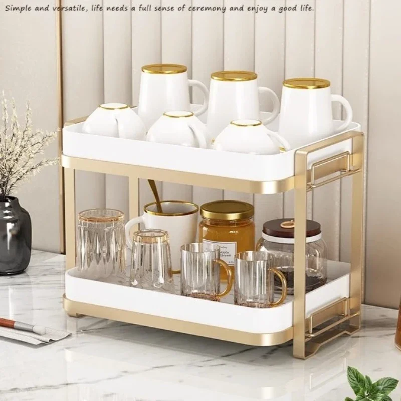 Multi-functional Kitchen Cup Storage Shelf Tea Cup Tea Glass Desktop Double Tray Household Drain Box