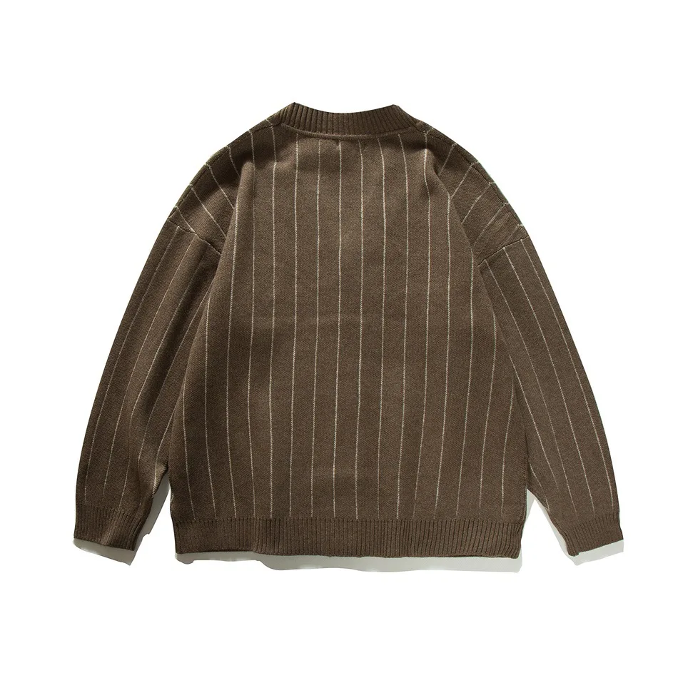 ฤดูใบไม้ผลิฤดูใบไม้ร่วงลายเสื้อสเวตเตอร์ถักเสื้อกันหนาวผู้ชายแฟชั่นวินเทจหลวมสบายๆถักเสื้อกันหนาวเสื้อถักเสื้อ