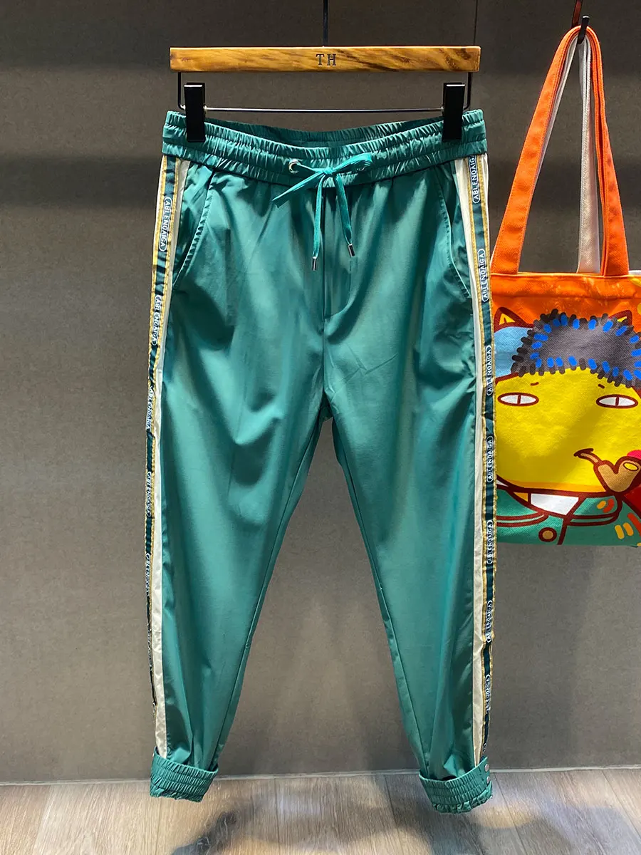 

Новые мужские летние тонкие брюки из ледяного шелка 2024 года, повседневные, с манжетами, быстросохнущие, спортивные, облегающие, для молодежи...