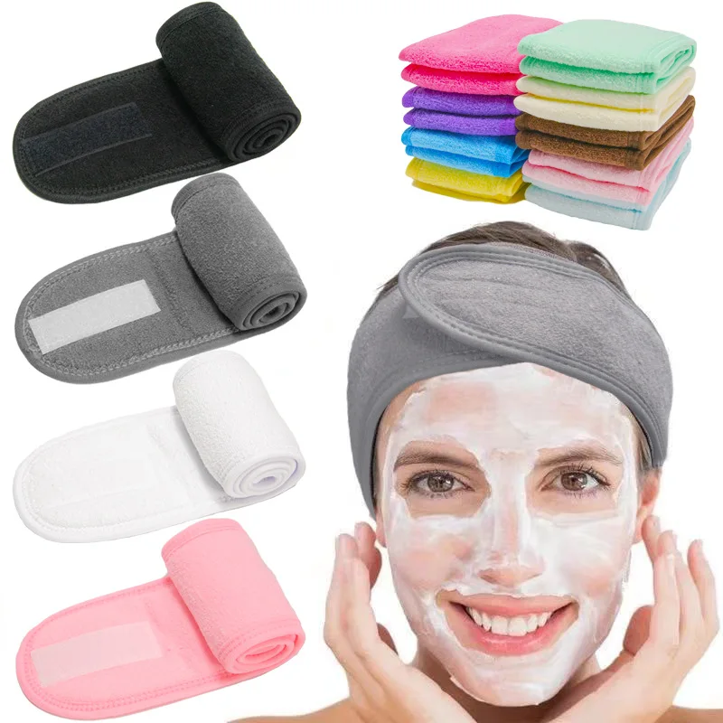 100Pcs Makeup Hairband Eyelashes Extension Spa Headband Makeup Towel with MagicTape Wrap Head Terry Cloth Headband Stretch
