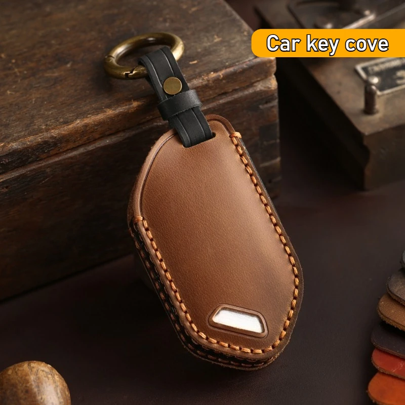 For KIA 2024 Car Key Cover Handmade High End Genuine Leather Car Key Bag Smart Key Protection Cover Modify Car Accessories