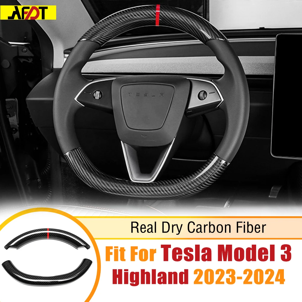 AFDT per Tesla Model 3 Highland 2024 in fibra di carbonio Car Interior coprivolante Sticker Frame Cover Trim accessori