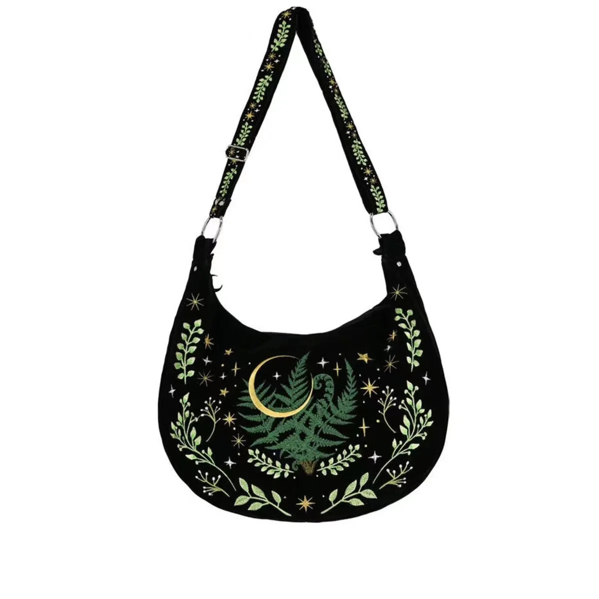 

2025 New Dark Gothic Style Witch Plant Embroidered Velvet Single Shoulder Underarm Bag Vintage Large Capacity Crossbody Bag