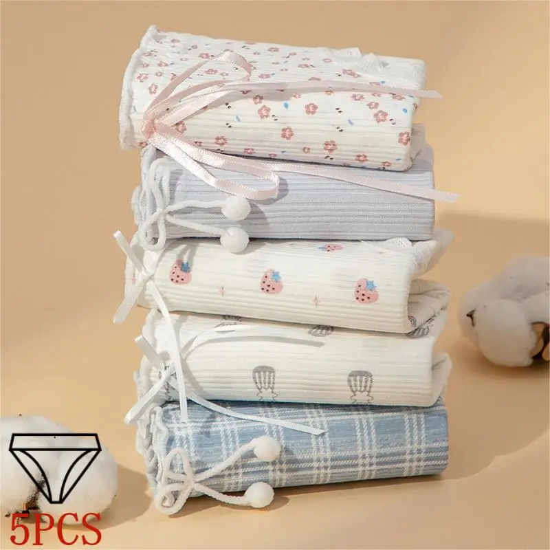 5 Pezzi Mutandine da Donna in Cotone Traspiranti a Vita Media, Lingerie Femminile alla Moda, Taglie Forti, con Pizzo, Intimo