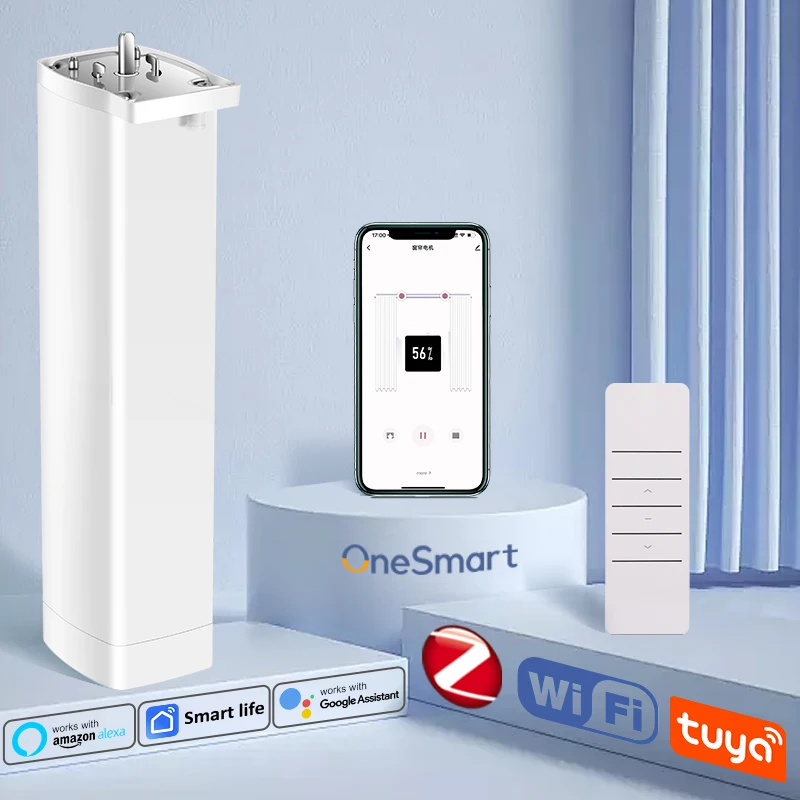 OneSmart Tuya Smart WIFI Zigbee Electric Curtain Motor Shutter Motor with Remote Support Alexa Google Assistant Voice Control