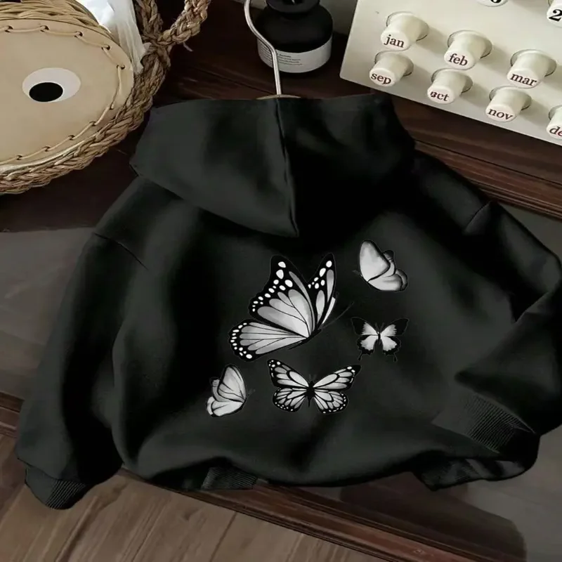 

Casual Butterfly Cartoon Print Hoodie Drawstring Sweatshirt Soft Comfortable Butterflies Design For Autumn And Winter Seasons