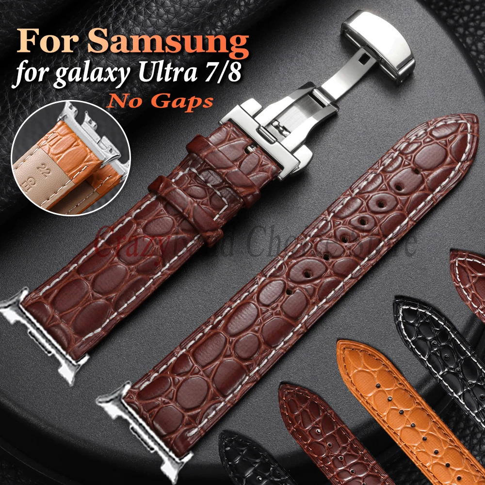Nahtloses Armband für Samsung Galaxy Watch 7 Ultra 47mm Zubehör Schmetterlingsverschluss Lederarmband für Galaxy Watch 8 Classic Band