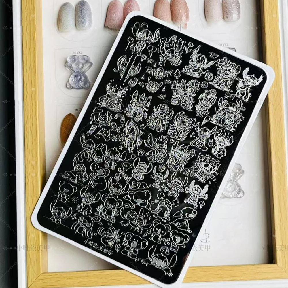 1pc Stitch Angelo Adesivi Piastra per timbri per unghie Cartoon Anime Personaggi Nail Art Stencil Lilo e Stitch Accessori per timbri per unghie *