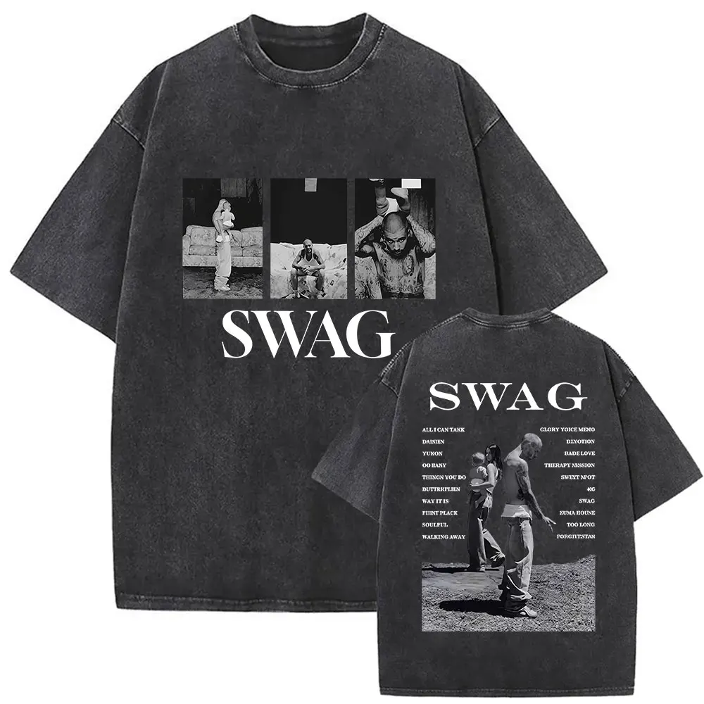 Vintage Justin Bieber SWAG Album 2025 lavé t-shirts hommes femmes col rond haute qualité mode T-shir