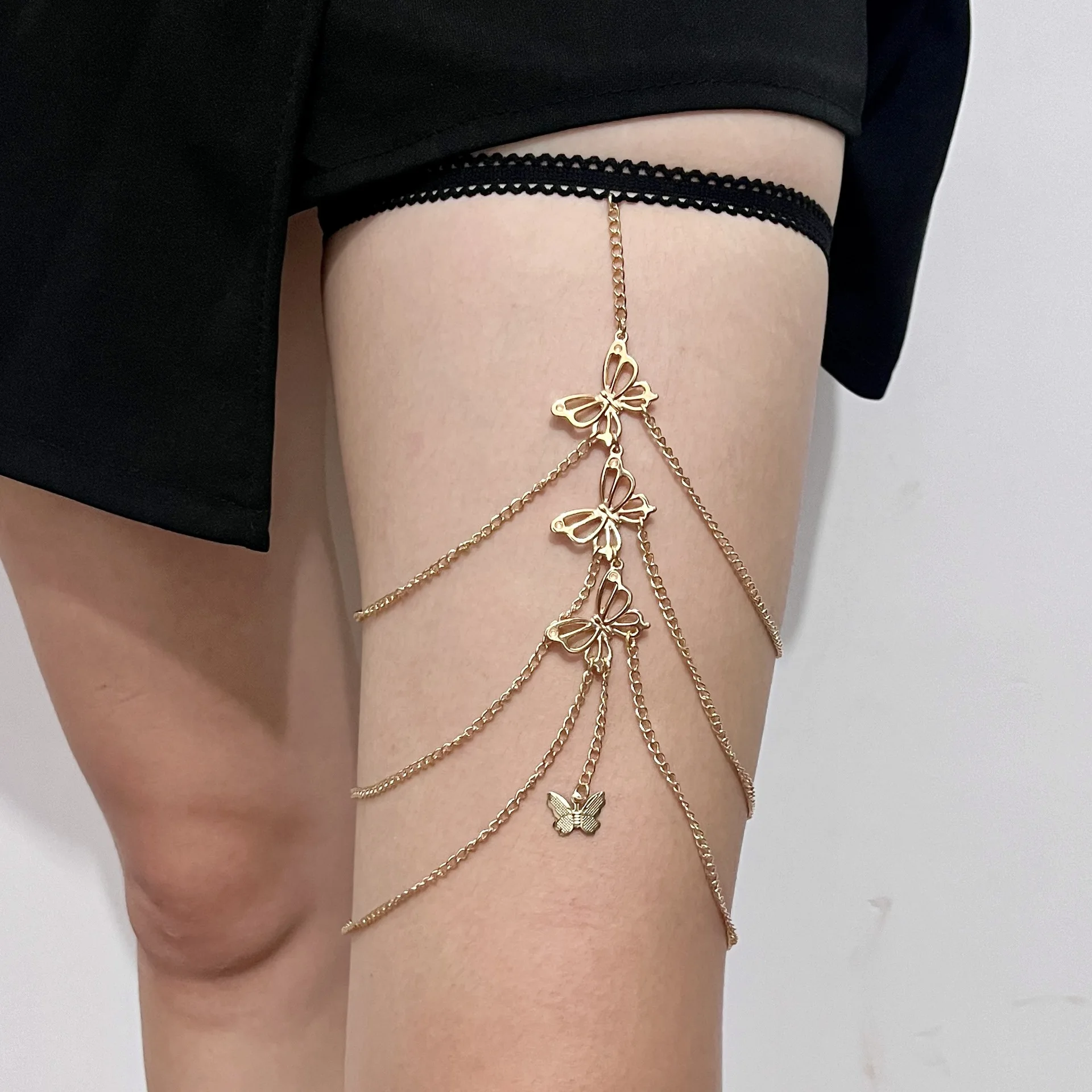 Sexy butterfly thigh chain elastic multi-layer butterfly long leg chain for women