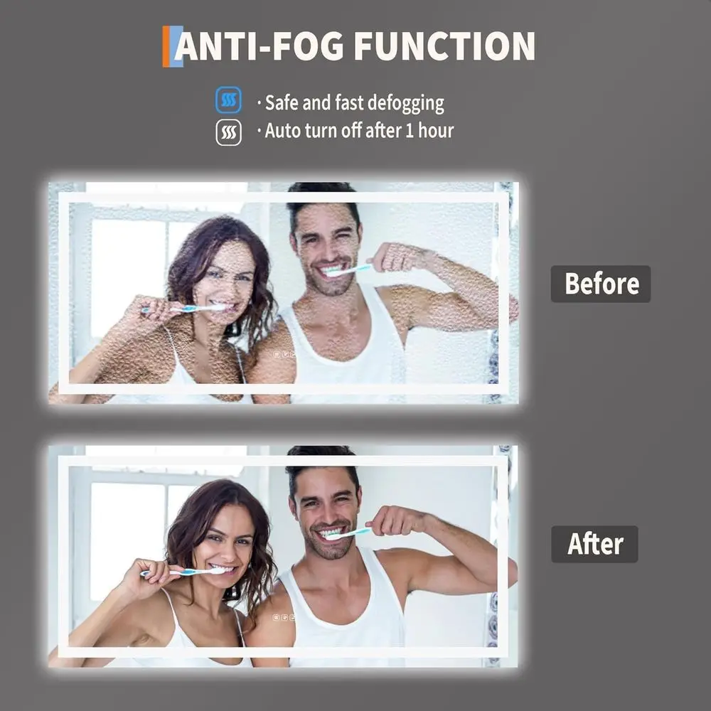 Miroir LED 55x26 à intensité variable, antibuée, rétroéclairage et éclairage avant, miroir de courtoisie mural avec fonction mémoire, incassable, Horizo