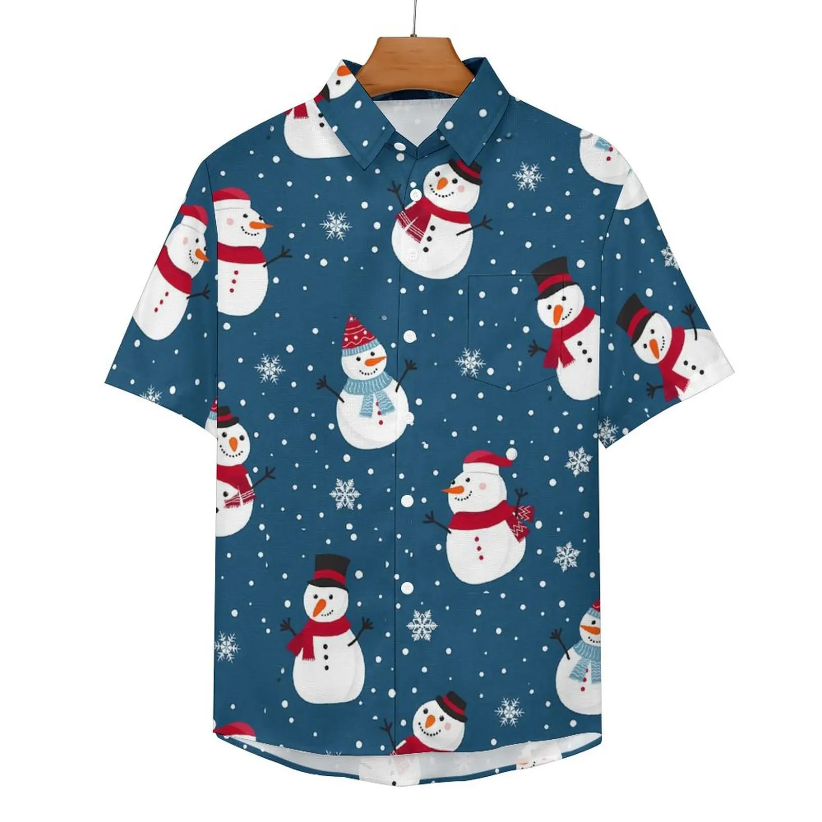 

CHRISTMAS Casual Shirt WINTER SNOWMAN Vacation Loose Shirt Hawaiian Trendy Blouses Short Sleeve Design Oversize Clothes