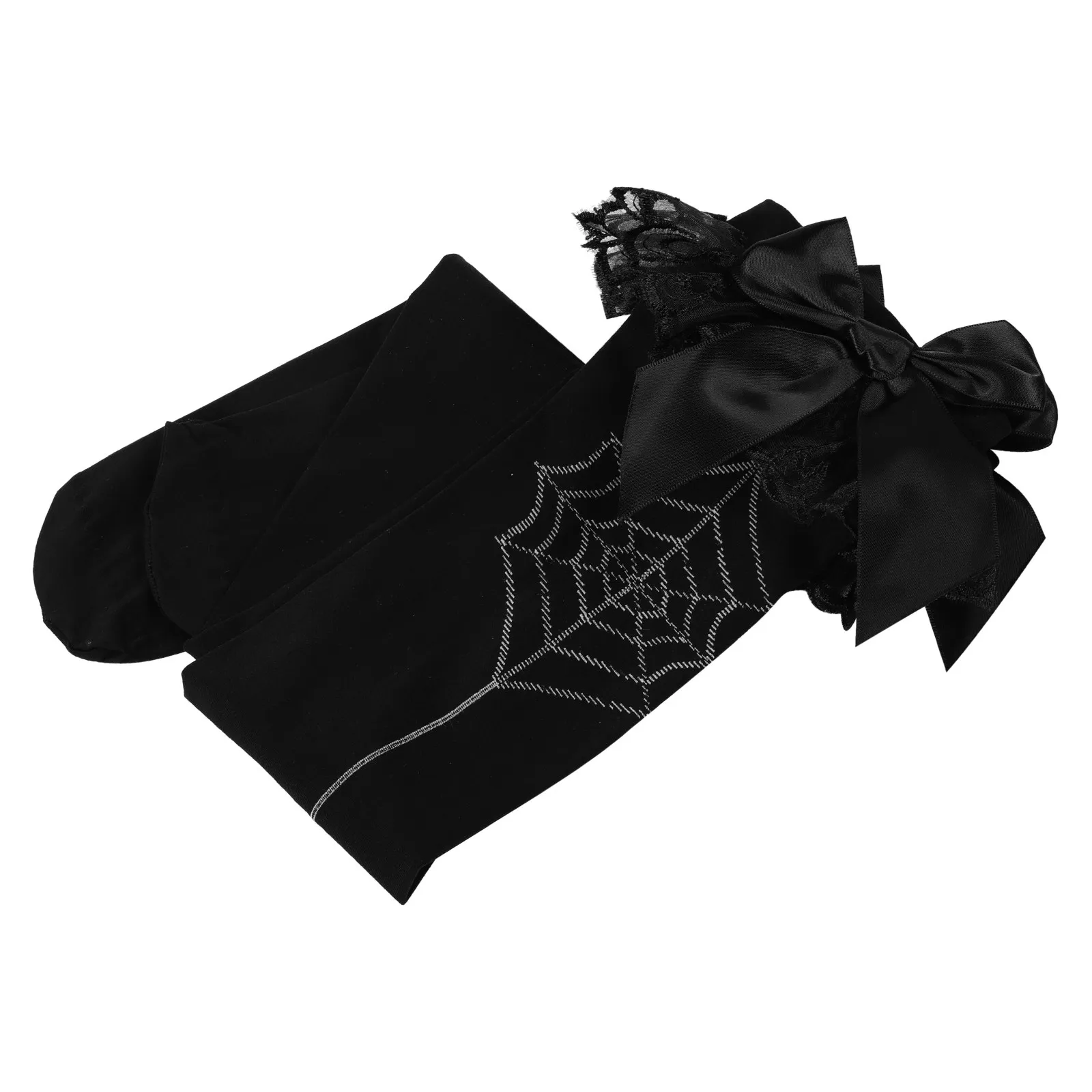 1Pair Black Spider Element Lolita Cosplay Thigh Socks Halloween Long Stockings Party Costume Breathable Hosiery