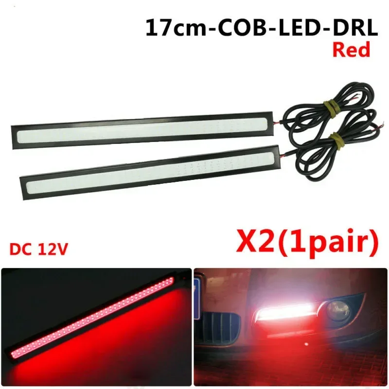 2x 17cm COB LED Light Strip RED Waterproof Car 12V DRL Fog Light Driving Lamp Bulbs For SUV Van Trucks