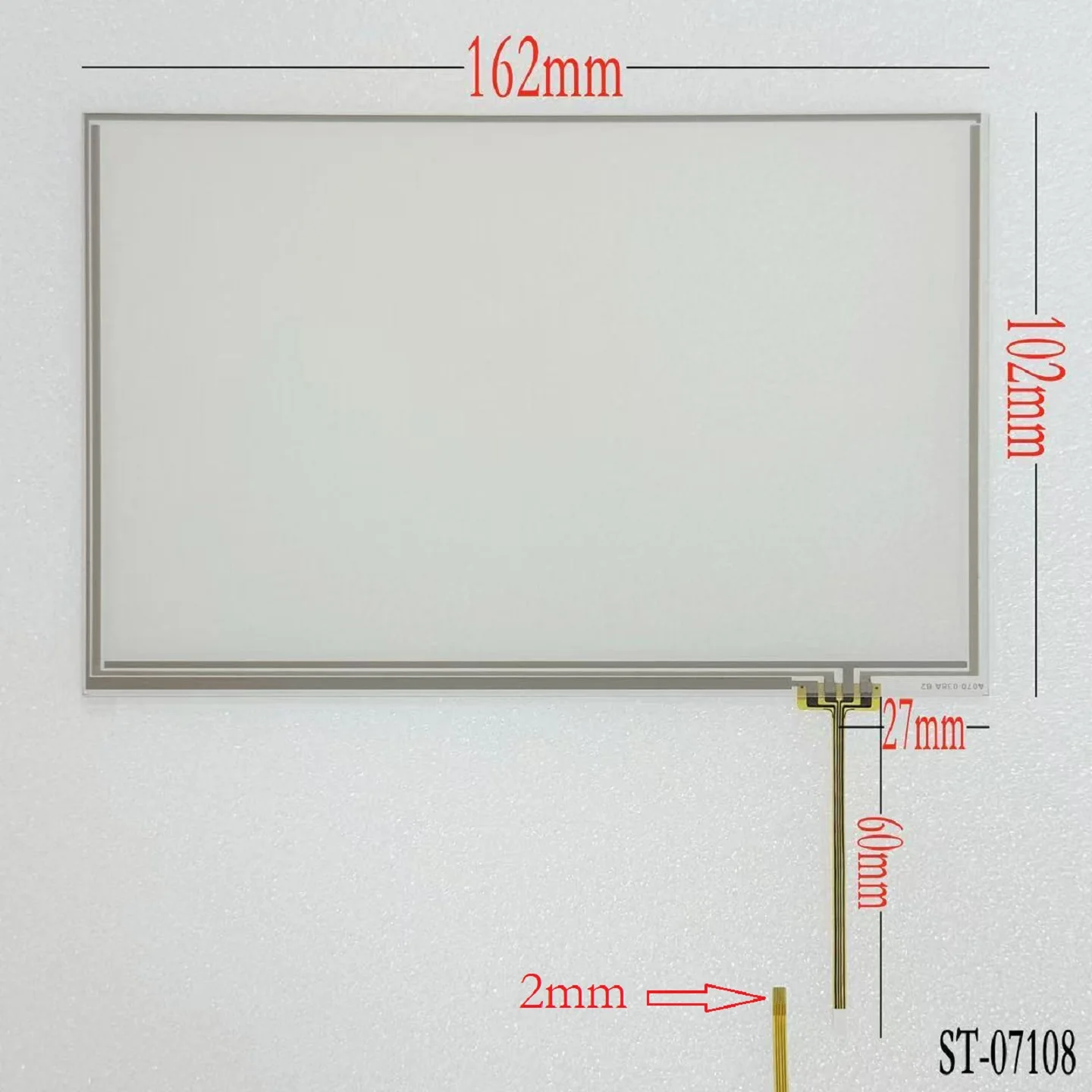 7.1-Inch Resistive Touch Panel 162X102mm with Small 2mm Spacing 0.5mm Ribbon Cable, Gold Finger Facing down.