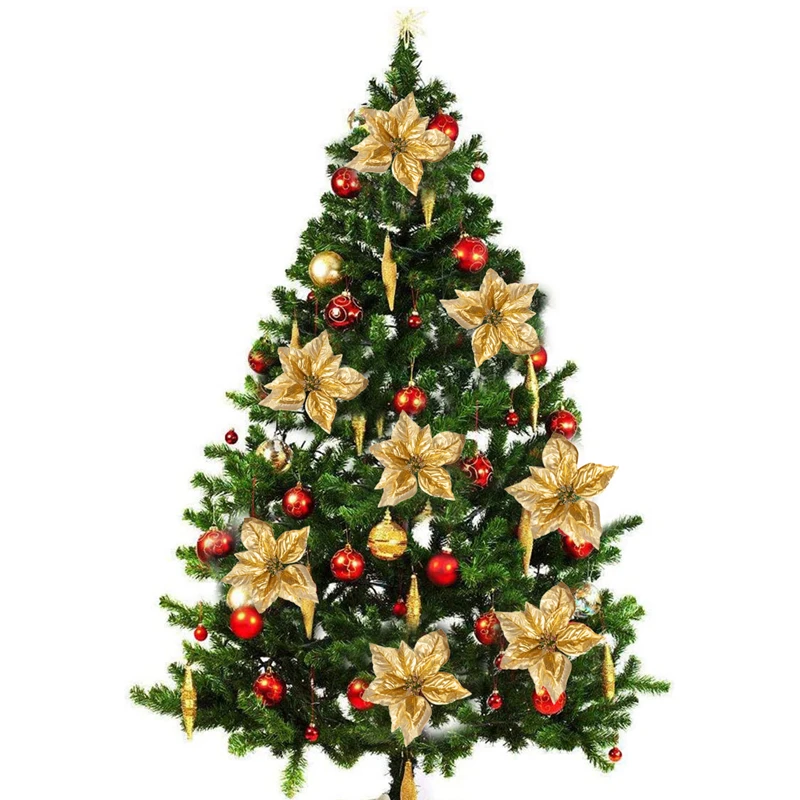 15 Stück künstliche Blumen, goldfarben, für Hochzeits-Scrapbooking, Handarbeiten, Heim- und Raumdekoration, Weihnachtsbaumgirlande, für den Außenbereich, DIY-Geschenk, Süßigkeitenbox. – Detail 8