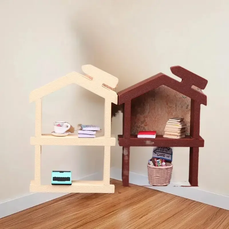 1/12 maison de poupée Simulation Double couche étagère présentoir modèle poupée maison étude meubles décor jouet poupées maison accessoires
