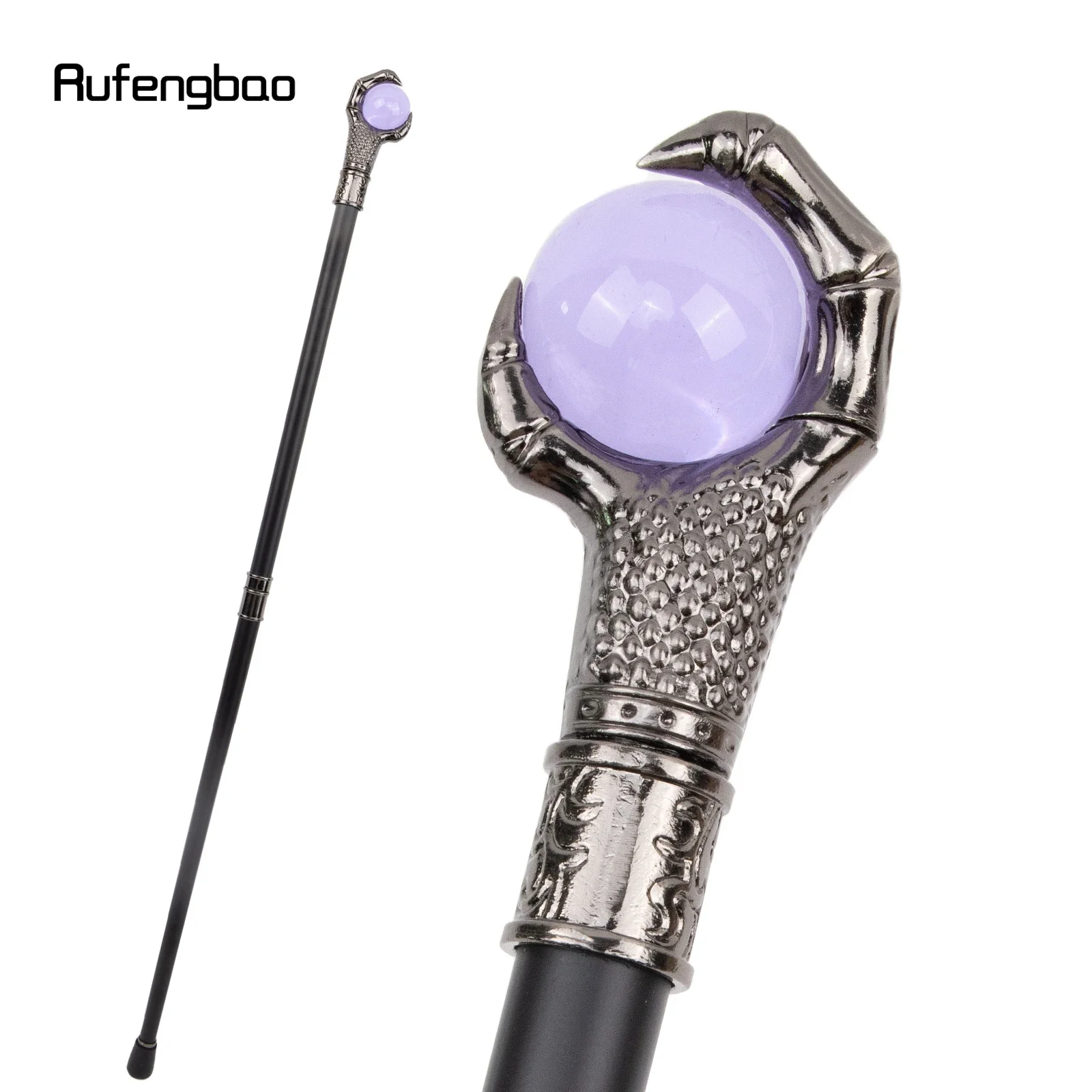 

Dragon Claw Grasp Light Purple Glass Ball Silver Walking Cane Fashion Decorative Walking Stick Cosplay Cane Knob Crosier 93cm