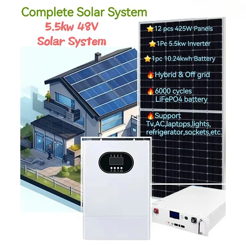 5KW Home Solar Power Generator Kit Complete Solar System with Battery Charging 5000W  Panel Whole House  Energy System