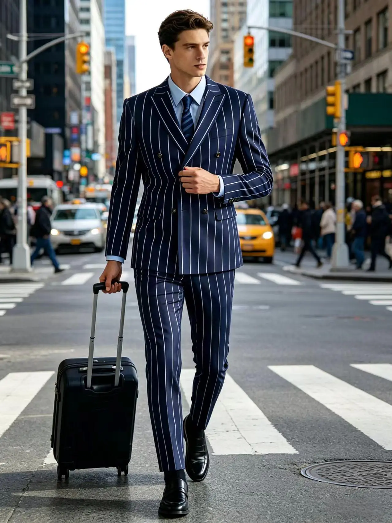 

Men's Pinstripe 2 Piece Suit Set Double Breasted Peak Lapel Slim Fit Striped Tuxedo Suit For Wedding Prom Business Formal