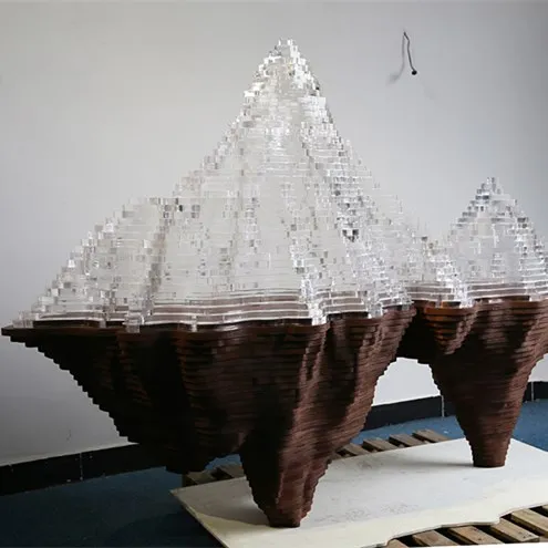 Decorative Acrylic Wooden Sculpture Wall Lamp Hotel Custom LED Light Source