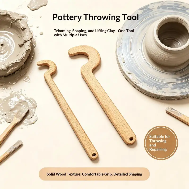 Pottery Tools Wooden Long Handle Blank Elongated Pot Auxiliary Ceramic Bottle DIY Hand Elongated Smooth Modeling Tool