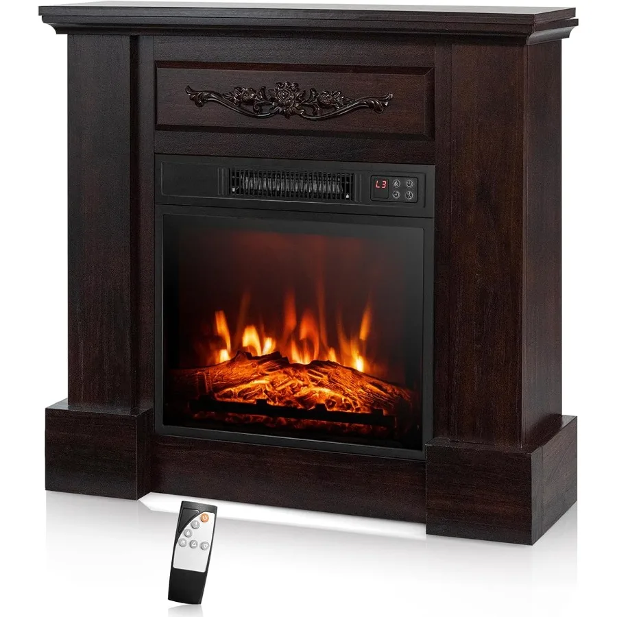 

Freestanding Electric Fireplace with Mantel for Living Room or Bedroom Heating 1400W Power Output Remote Control Operation Adju