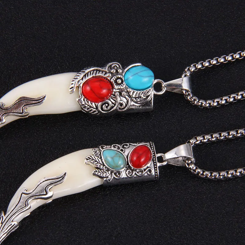New Fashion Brave Men's Pendant Necklace Vintage Bronze Wolf Tooth Alloy Pendant Necklace Fashion Choker Jewelry